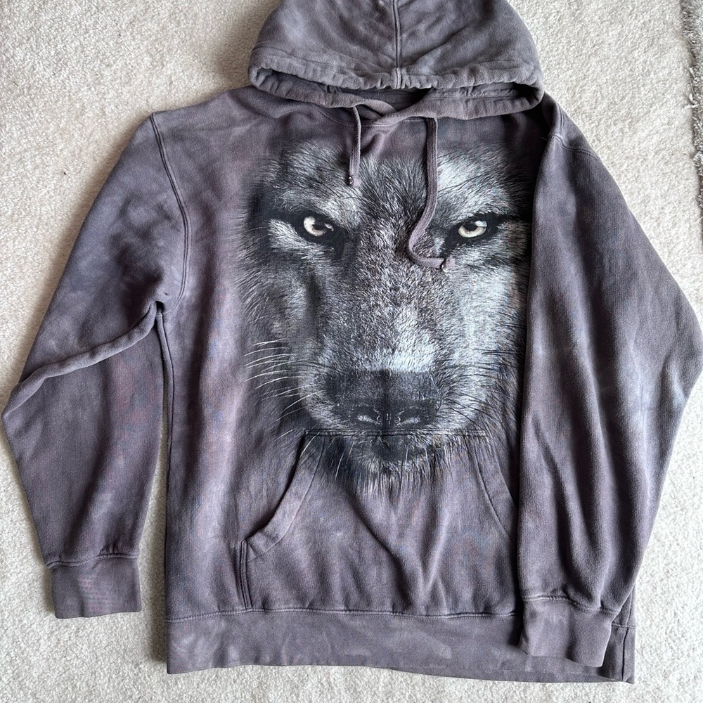 Gray Wolf Graphic Tie Dye Hoodie